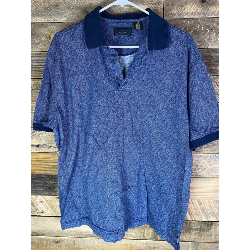 Axis LA Mens Sz L Blue Printed Short Sleeve Cotton Polo Shirt